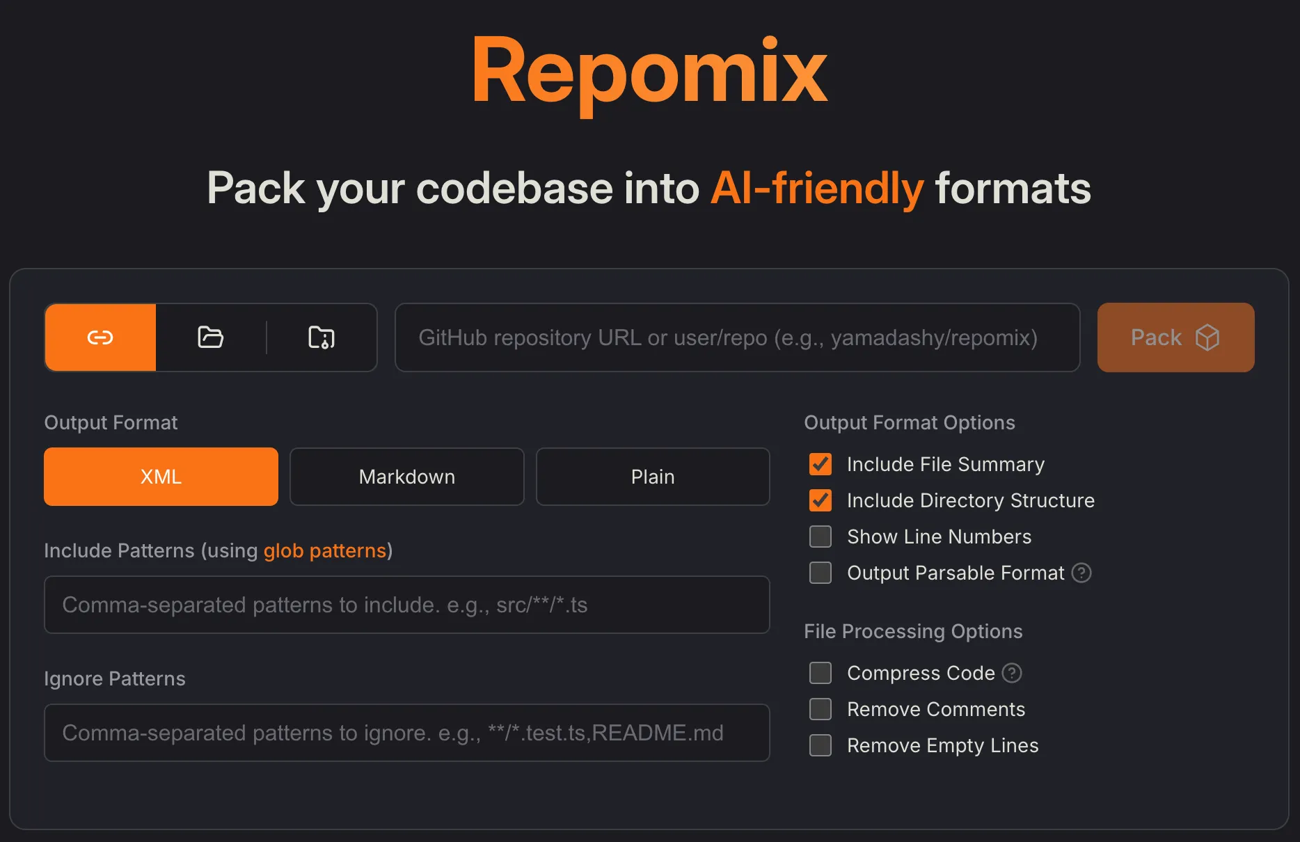 Repomix in action showing codebase analysis